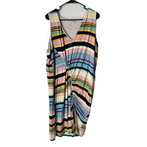 Rachel Rachel Roy April Striped Ruched V-Neck Midi Dress Navy Combo Plus Size 2X